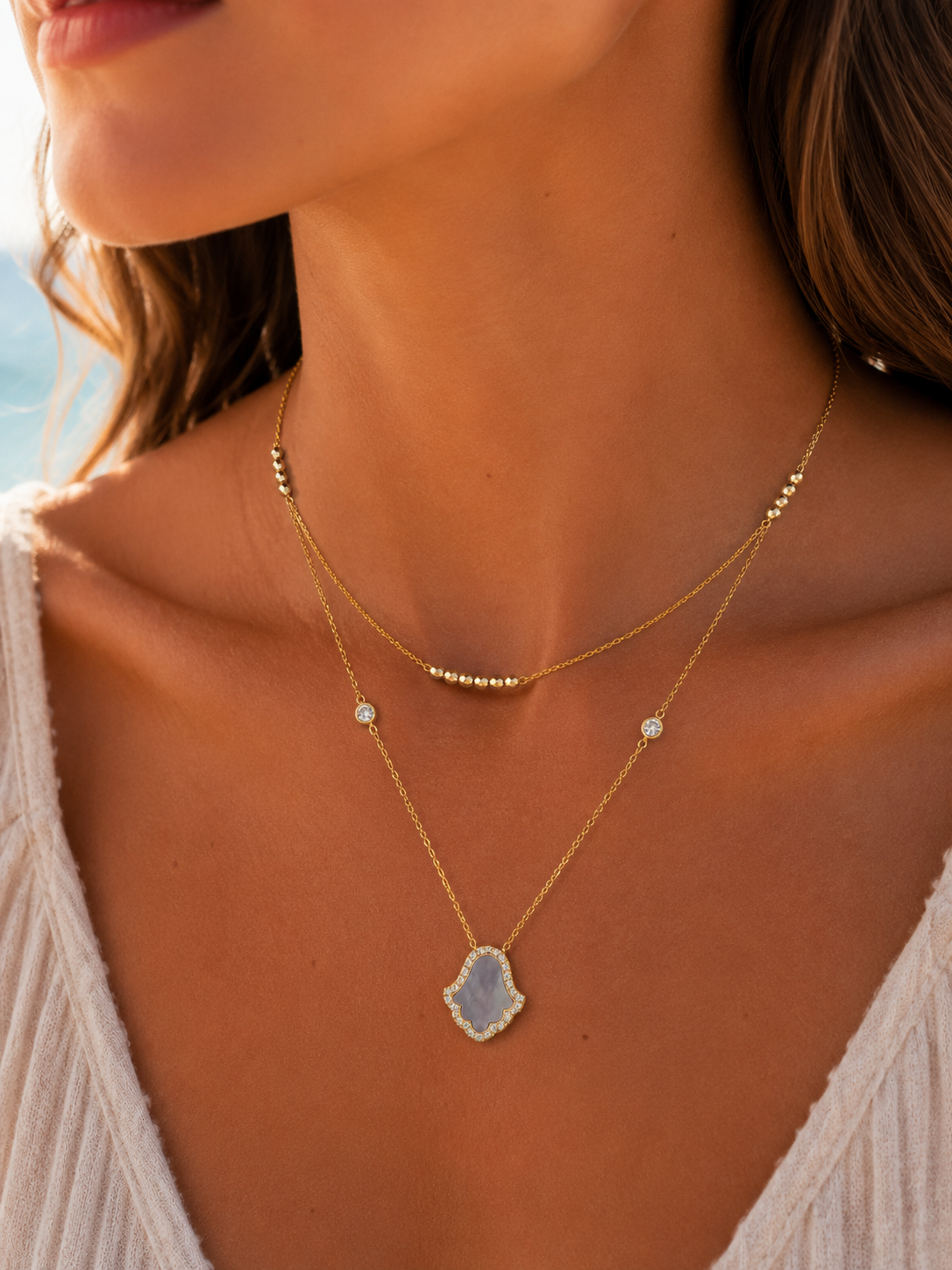 Collier Khmissa blanc nacré