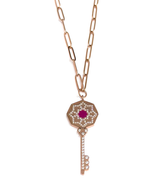 Sautoir clef rose gold